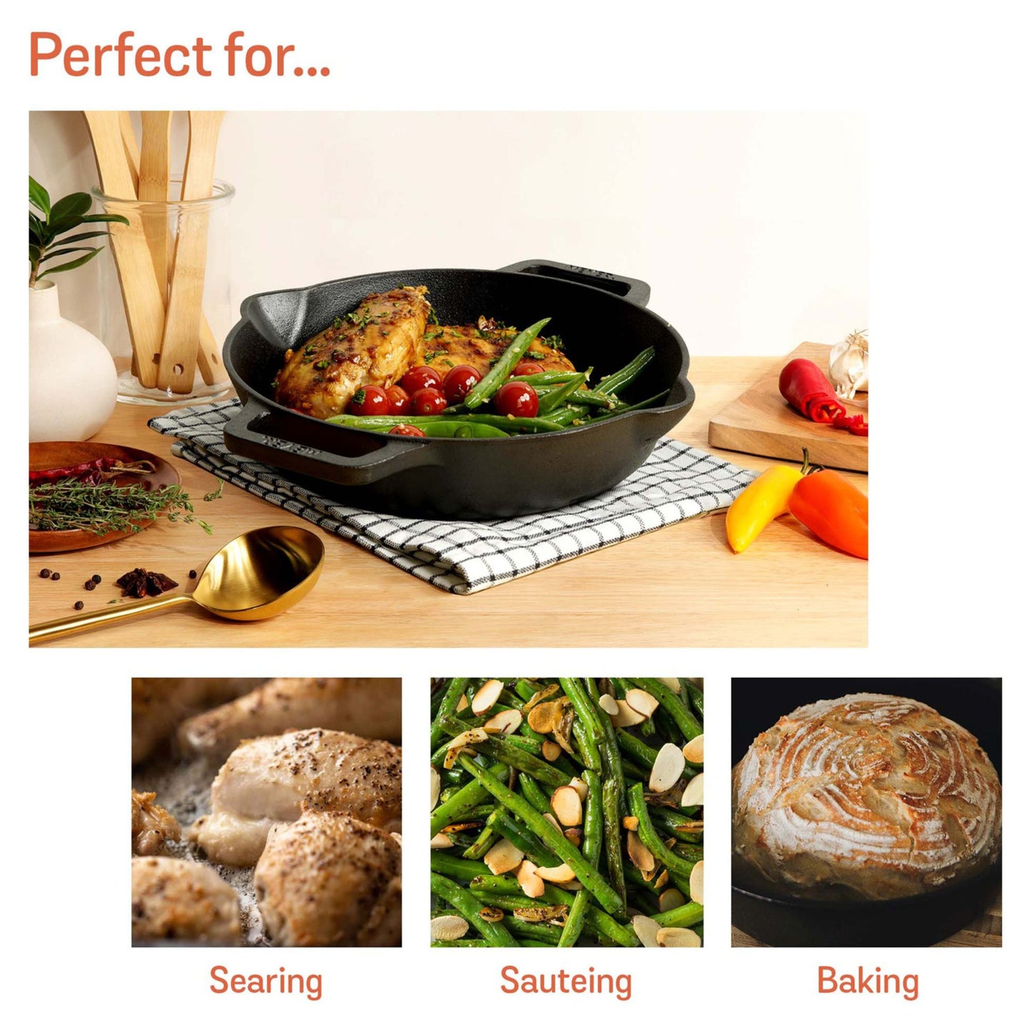 Meyer Pre-Seasoned Cast Iron Induction Double Handle 24cm Skillet