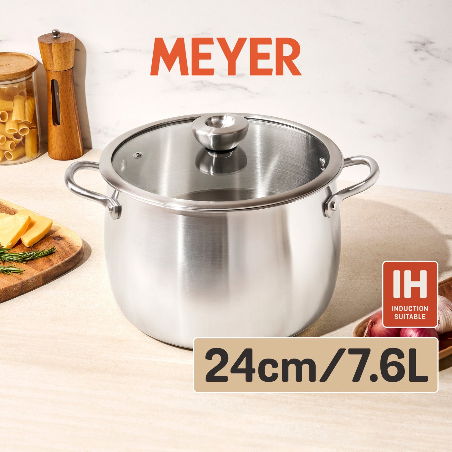 Meyer White Steel Stainless Steel Induction Stockpot With Glass Lid 24cm