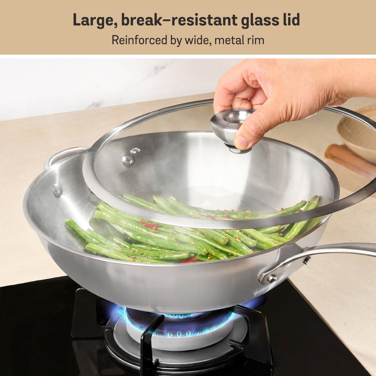 Meyer White Steel Stainless Steel Induction Stirfry With Glass Lid 32cm