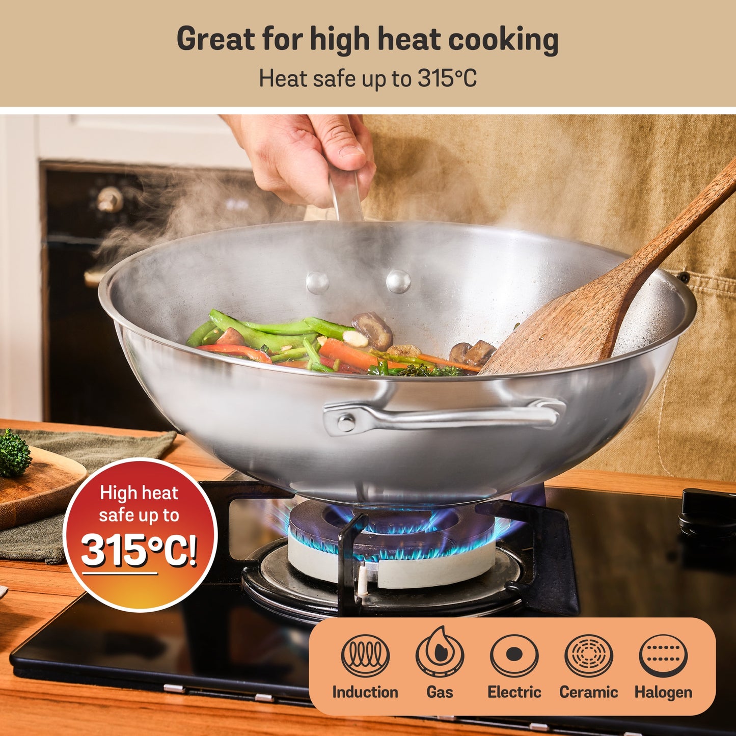 Meyer White Steel Stainless Steel Induction Stirfry With Glass Lid 32cm