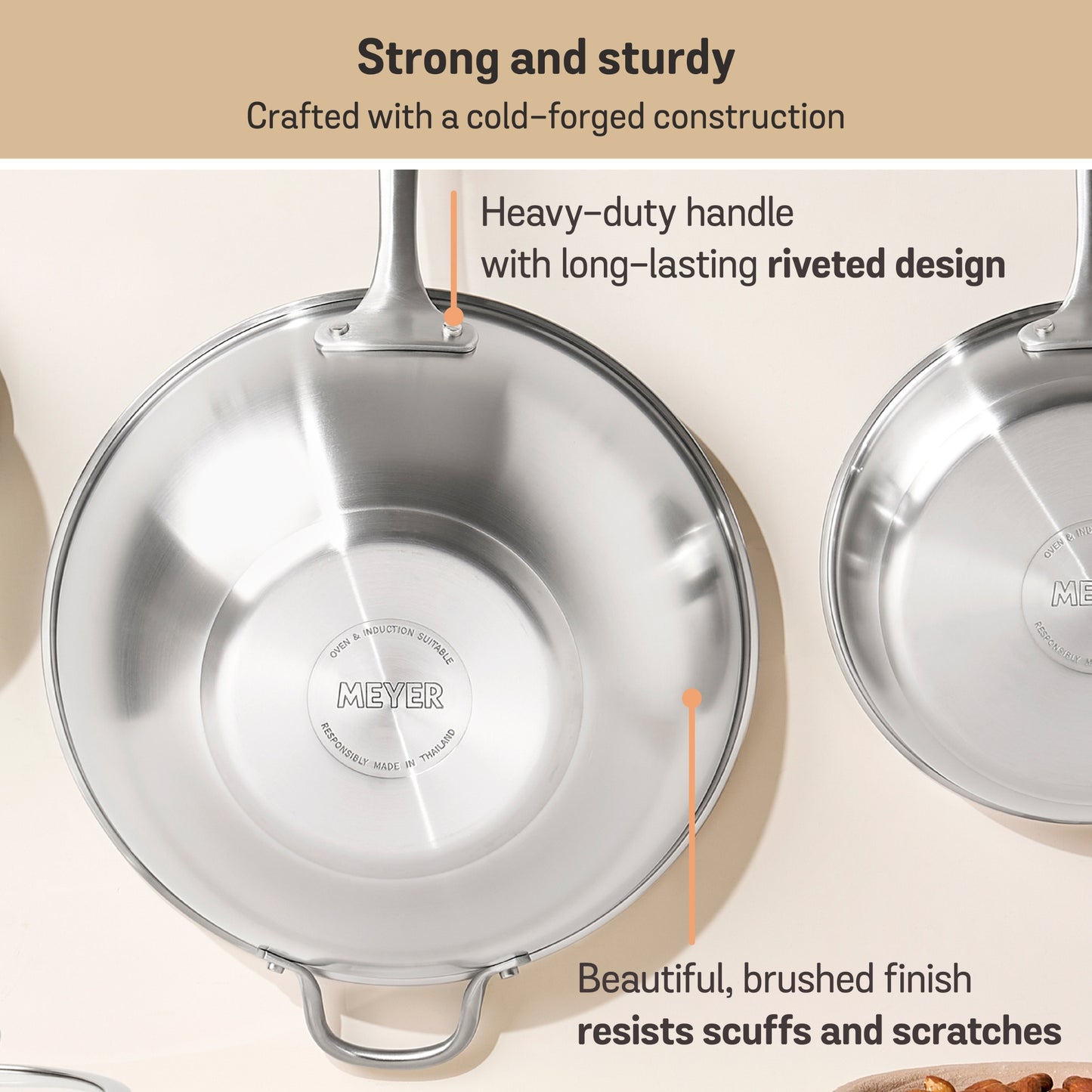 Meyer White Steel Stainless Steel Induction Stirfry With Glass Lid 32cm