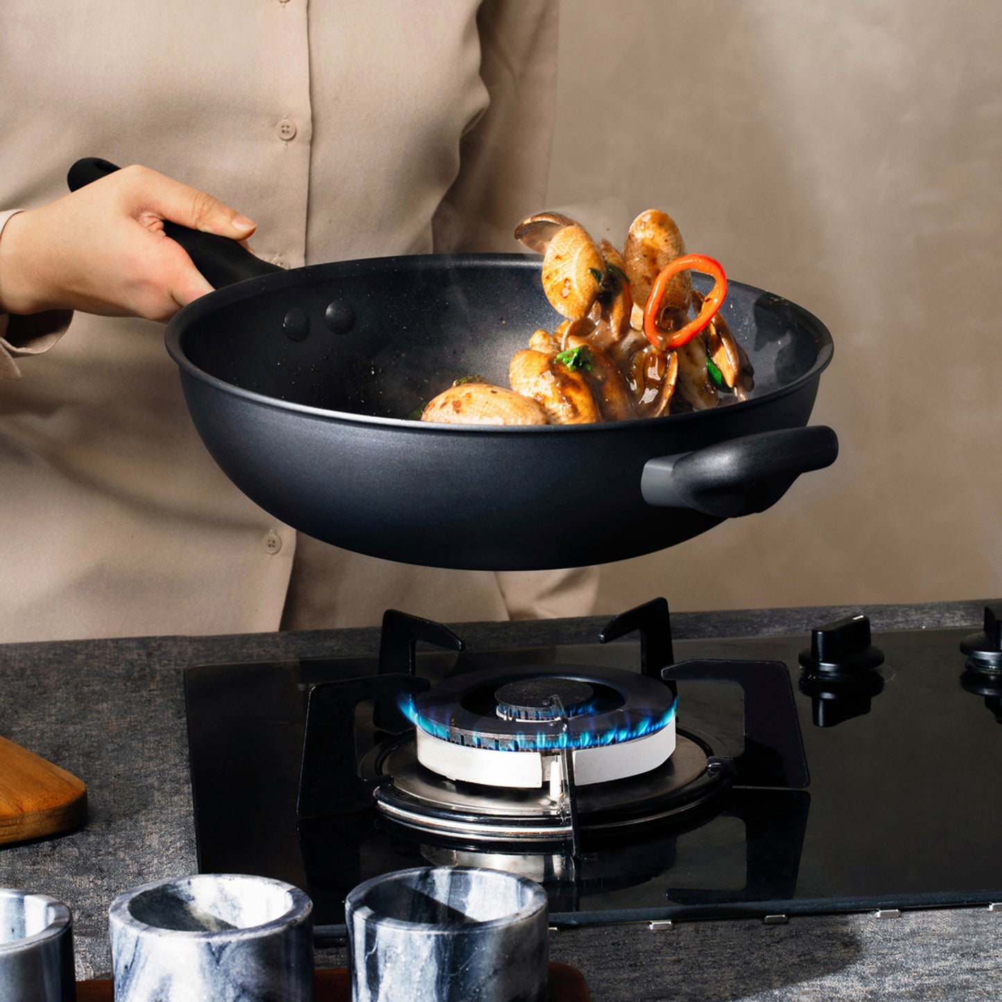Meyer Midnight Series Nonstick Induction Open Stirfry 30cm