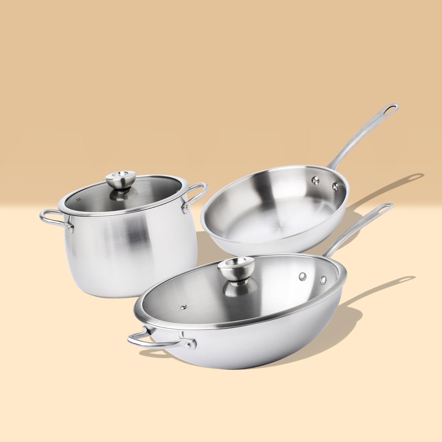 Meyer White Steel Stainless Steel Induction 3 Piece Complete Set
