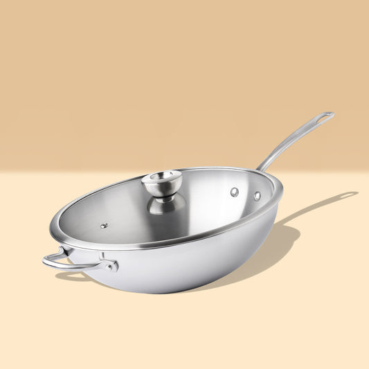 Meyer White Steel Stainless Steel Induction Stirfry With Glass Lid  32cm