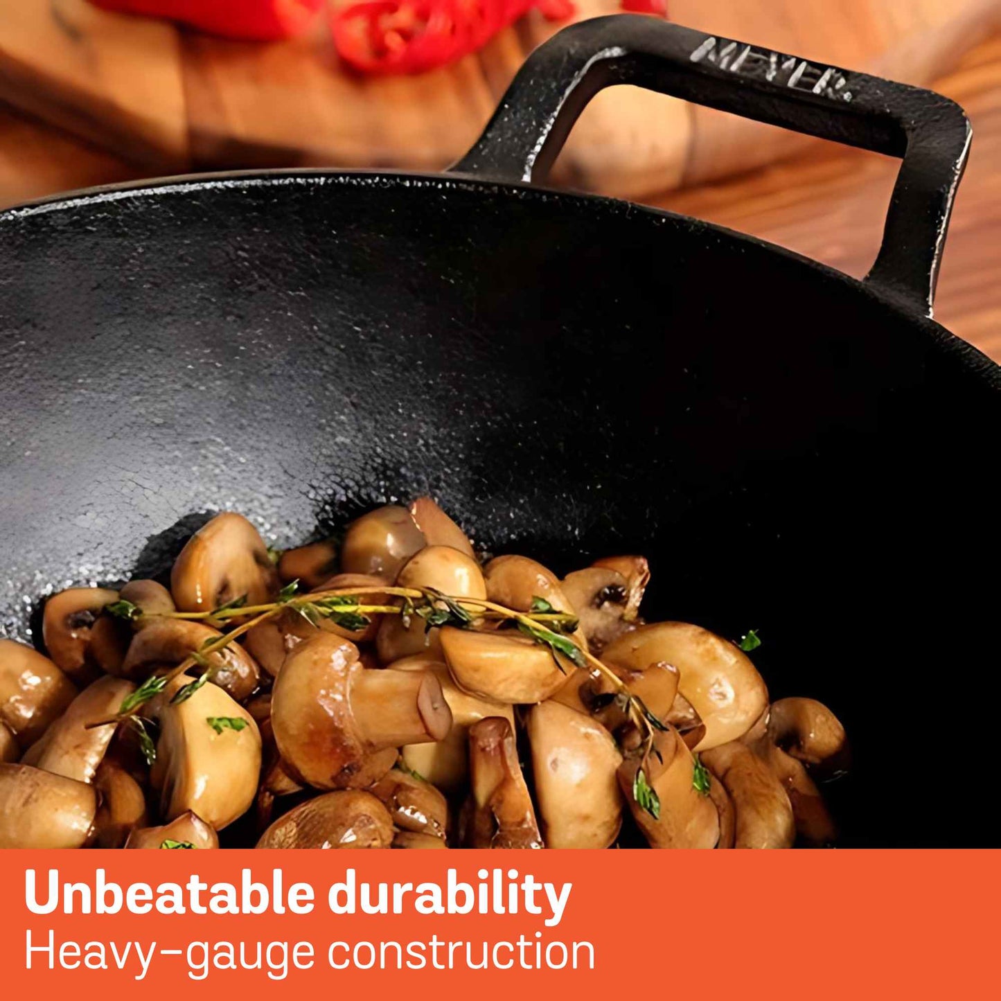 Meyer Pre-Seasoned Cast Iron Induction Covered Wok/Kadai 30cm