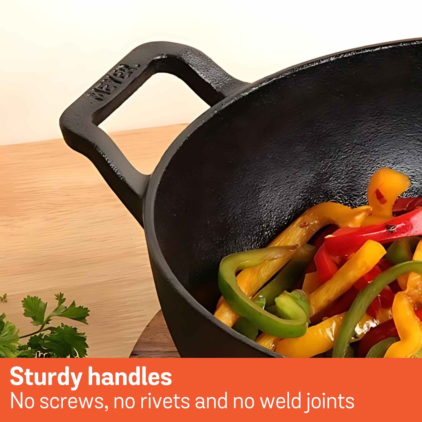 Meyer Pre-Seasoned Cast Iron Induction Covered Wok/Kadai 30cm