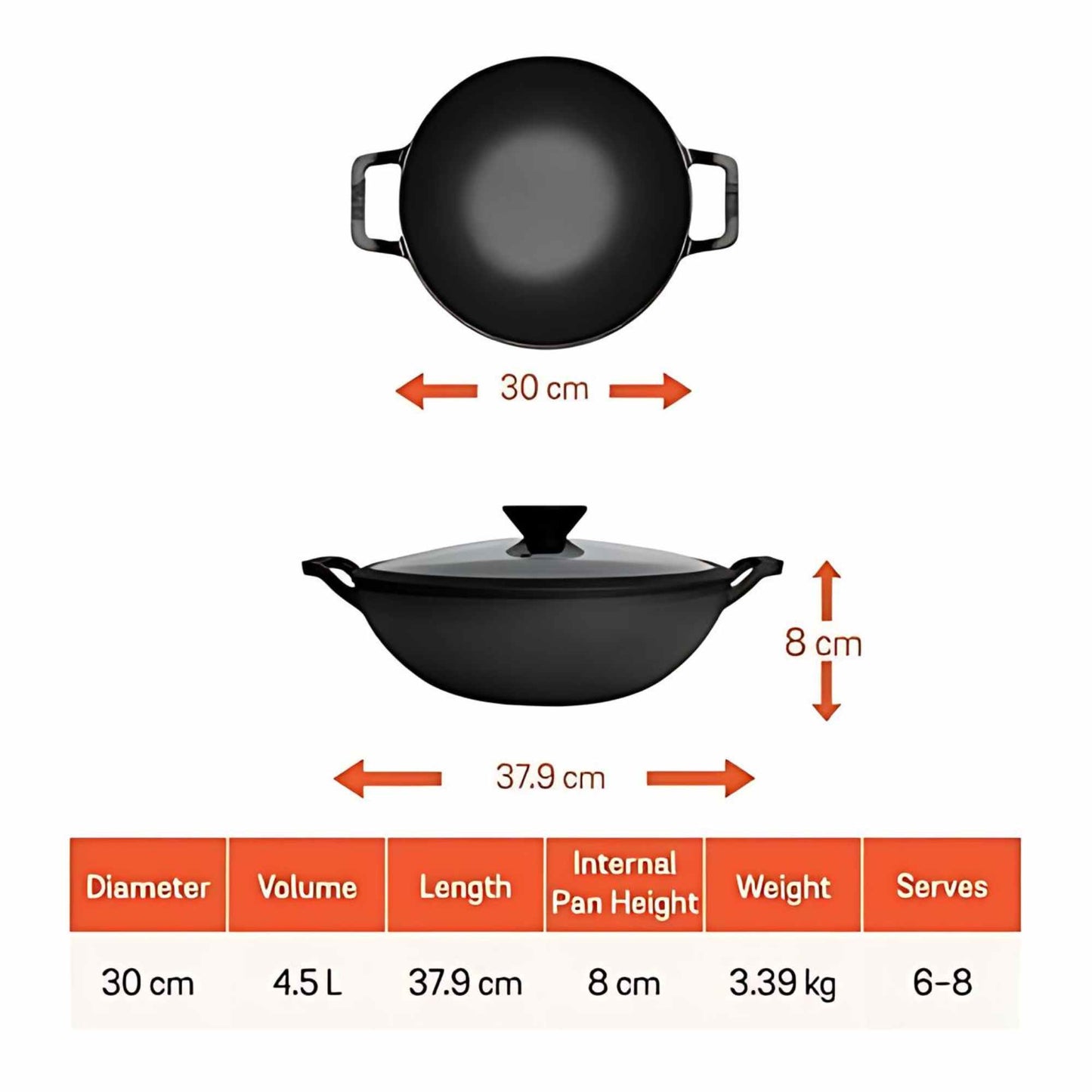 Meyer Pre-Seasoned Cast Iron Induction Covered Wok/Kadai 30cm