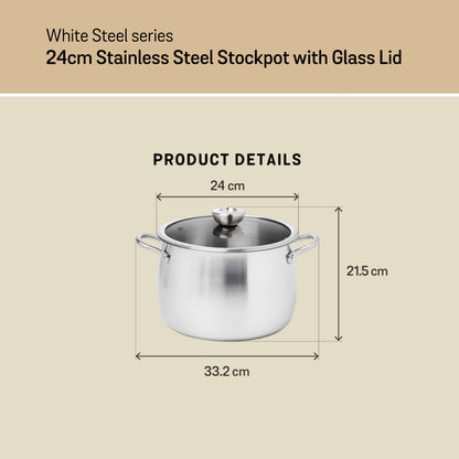 Meyer White Steel Stainless Steel Induction Stockpot With Glass Lid  24cm