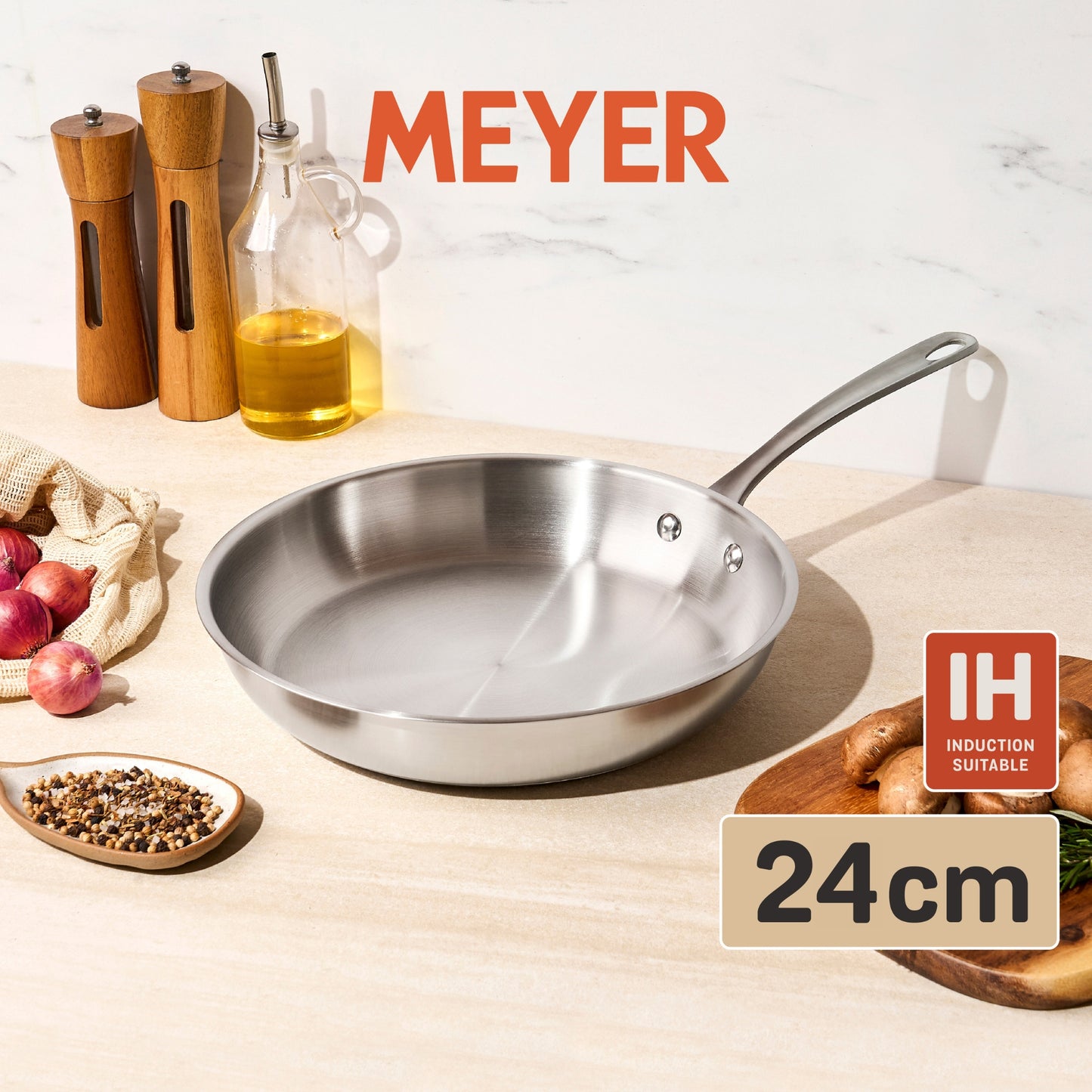 Meyer White Steel Stainless Steel Induction Frypan 24cm