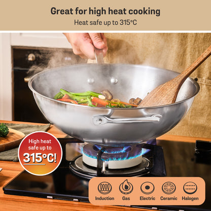 Meyer White Steel Stainless Steel Induction Stirfry With Glass Lid  32cm