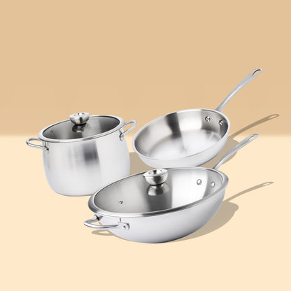 Meyer White Steel Stainless Steel Induction 3 Piece Complete Set