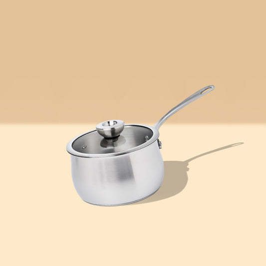Meyer White Steel Stainless Steel Induction Saucepan With Glass Lid 18cm
