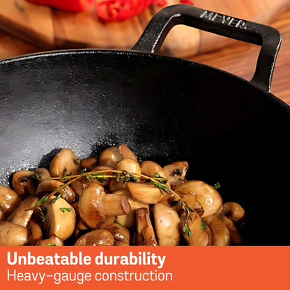 Meyer Pre-Seasoned Cast Iron Induction Covered Wok/Kadai 30cm
