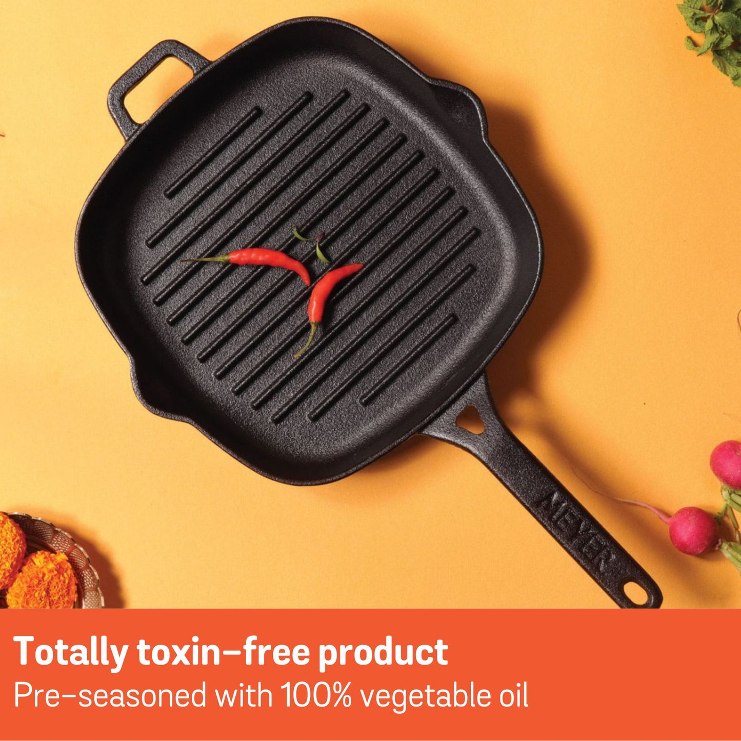 Meyer Pre-Seasoned Cast Iron Grill Pan 25cm
