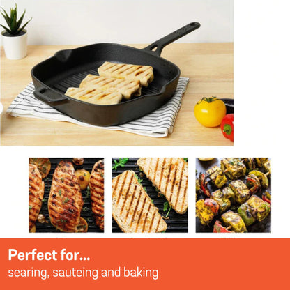 Meyer Pre-Seasoned Cast Iron Grill Pan 25cm