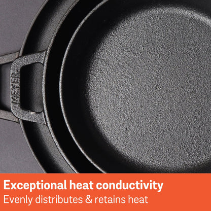 Meyer cast iron skillet heat conductivity and retention close-up