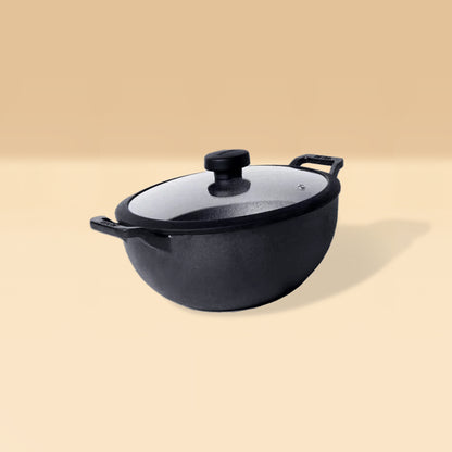 Meyer Pre-Seasoned Cast Iron Induction Deep Wok/Kadai 24cm