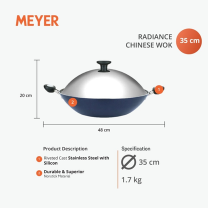 Meyer Radiance Induction Covered Wok 35cm Blue